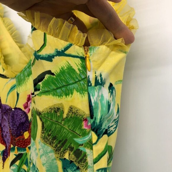 Handmade Yellow Tropical Floral Patterned Sleeveless Mini Dress size ~M - Picture 8 of 15